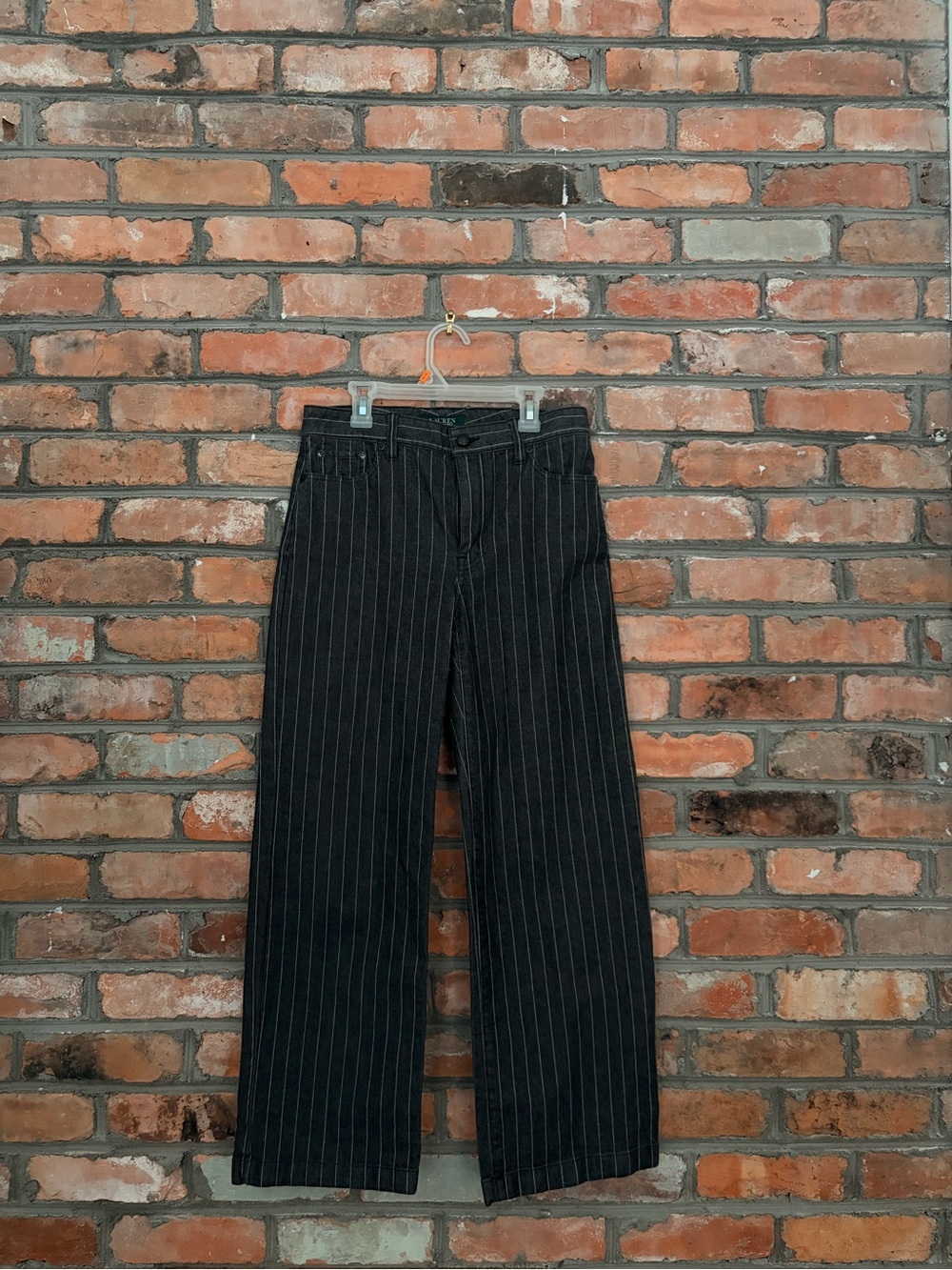 Men's Black Pinstripe Straight-Leg Pants